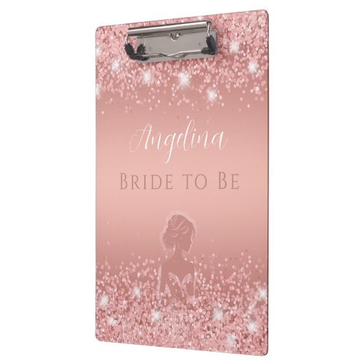 エレガントなローズゴールド ラックス シマー ブライダル シャワー クリップボード (左)