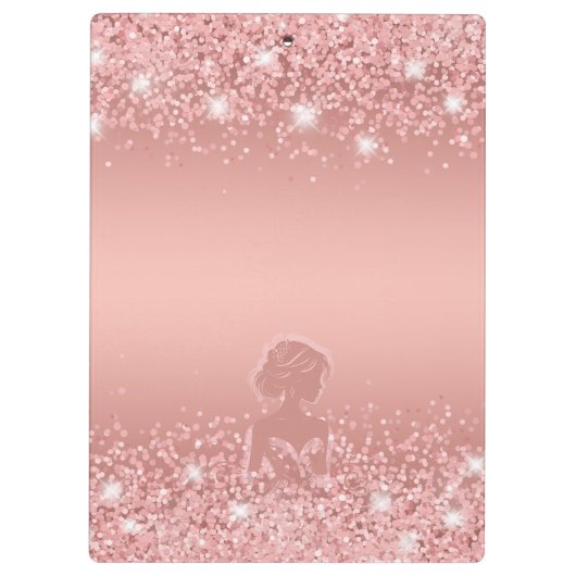 エレガントなローズゴールド ラックス シマー ブライダル シャワー クリップボード (裏面)