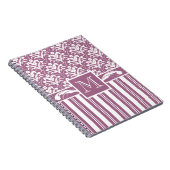 エレガントなローズピンクおよび白いアールデコのダマスク織の花柄 ノートブック (右側)