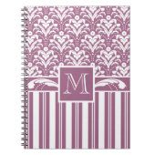 エレガントなローズピンクおよび白いアールデコのダマスク織の花柄 ノートブック (正面)