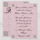 エレガントなローズピンクのヴィンテージ結婚式招待状 招待状 (正面/裏面)