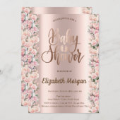 エレガントなローズ シック ローズゴールド ベビーシャワー 招待状 (正面/裏面)