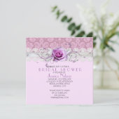 エレガントなローズ スワール リボン ダマスク ブライダルシャワー 招待状 (スタンド正面)
