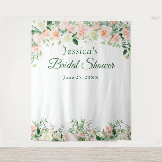 エレガントなローズ ブライダルシャワー フォトブース 背景 タペストリー (正面)