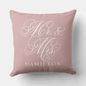 エレガントなローズ Mr. and Mrs. スクリプト カスタム モノグラム クッション (裏面)