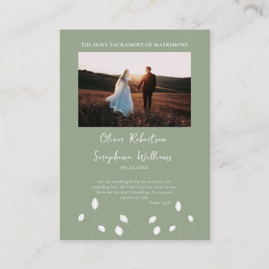 エレガントなローマカトリックの結婚式の写真入り祈祷カード プレイスカード (正面)