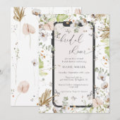 エレガントなワイルドフラワーのバーチャル ブライダルシャワー 招待状 (正面/裏面)