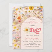 エレガントなワイルドフラワーのファーストバースデー 招待状 (正面)