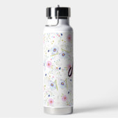 エレガントなワイルドフラワーのフラワープリントが施された、美しいカントリーコアクチュア ウォーターボトル (右面)