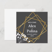エレガントなワイルドフラワーのフレームがおしゃれなウェルカムメッセージ 招待状 (正面/裏面)