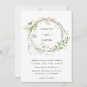 エレガントなワイルドフラワーのフープリース ウェディング 招待状 (正面)