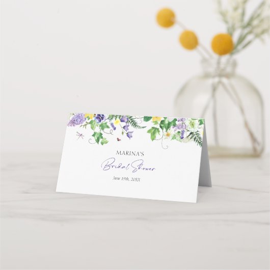 エレガントなワイルドフラワーのブライズシャワー プレイスカード (裏面)