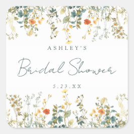 エレガントなワイルドフラワーのブライダルシャワー スクエアシール
