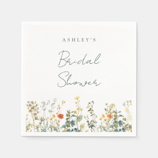 エレガントなワイルドフラワーのブライダルシャワー スタンダードカクテルナプキン (正面)