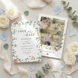 エレガントなワイルドフラワーの三枚の写真の結婚式 セーブザデート