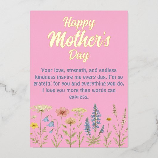 エレガントなワイルドフラワーの母の日カード 箔シーズンカード (正面)
