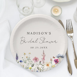 エレガントなワイルドフラワーの牧場クリーム ブライダルシャワー ペーパープレート