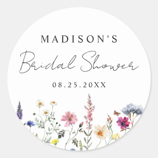 エレガントなワイルドフラワーの牧場 ブライダルシャワー ラウンドシール (正面)