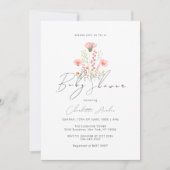 エレガントなワイルドフラワーカリグラフィーベビーシャワー 招待状 (正面)
