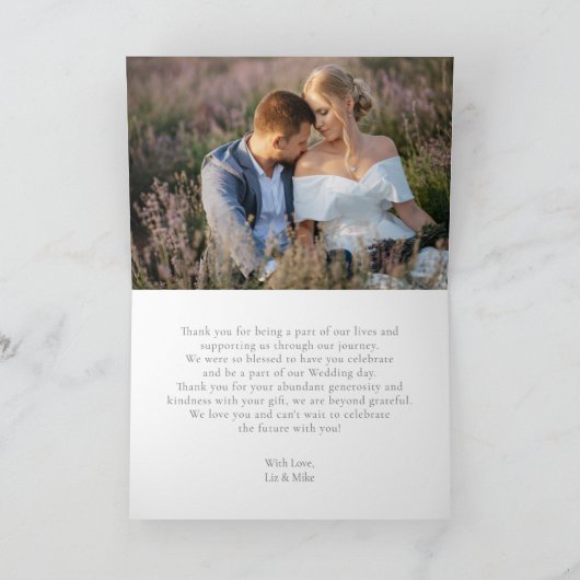 エレガントなワイルドフラワーガーデン結婚式の写真ありがとう カード (内部)