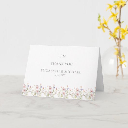 エレガントなワイルドフラワーガーデン結婚式の写真ありがとう カード (黄色い花)