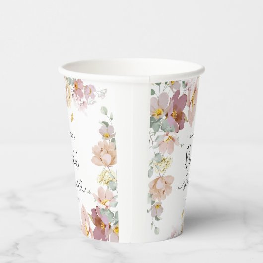 エレガントなワイルドフラワーズ ブッシュピンクのブライズシャワー 紙コップ (右)