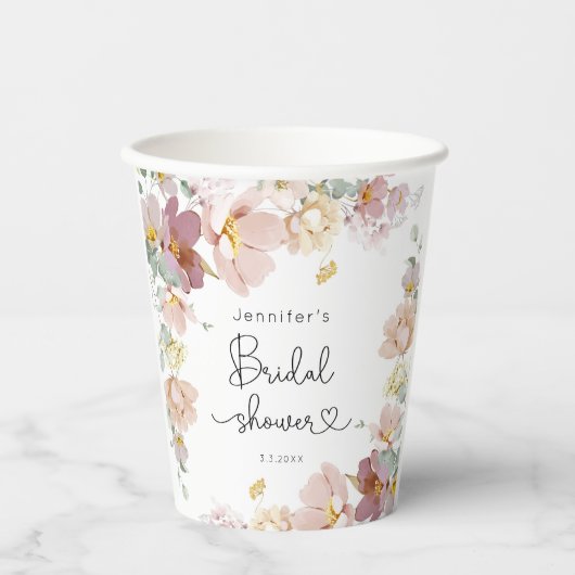 エレガントなワイルドフラワーズ ブッシュピンクのブライズシャワー 紙コップ (正面)