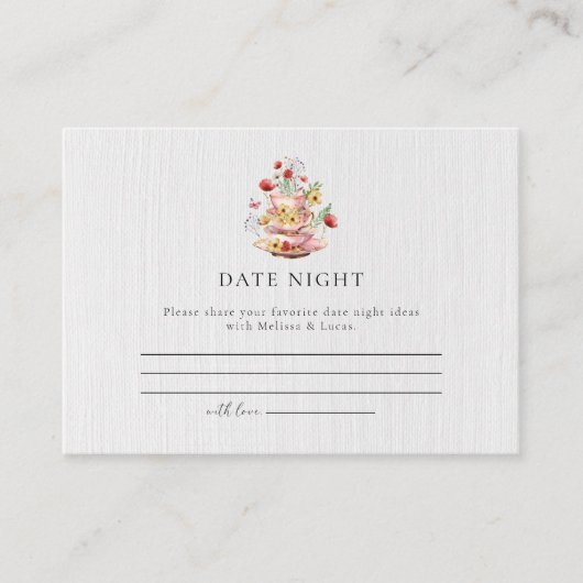 エレガントなワイルドフラワーティーパーティーのデートナイトアイデア エンクロージャーカード (正面)
