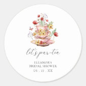 エレガントなワイルドフラワーティーパーティー ブライダルシャワー ラウンドシール (正面)