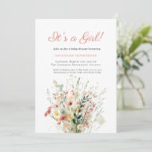 エレガントなワイルドフラワーピンク 女の子のシャワー 招待状 (スタンド正面)