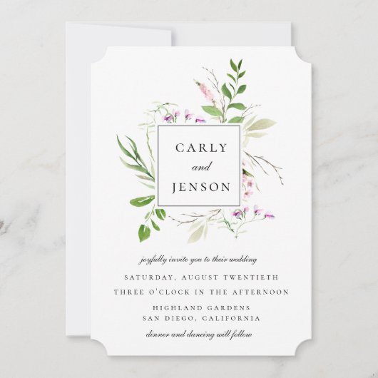 エレガントなワイルドフラワーフレームの結婚式 招待状 (正面)