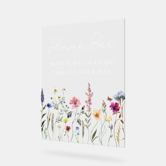 エレガントなワイルドフラワーブライダルシャワーバー アクリルサイン (傾斜)