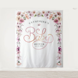 エレガントなワイルドフラワーベイビーシャワーの背景 - ダスティピンク タペストリー