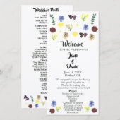 エレガントなワイルドフラワーボヘミアンホワイトウェディングプログラム (正面/裏面)