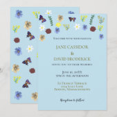 エレガントなワイルドフラワーボホーブルーウェディング 招待状 (正面/裏面)