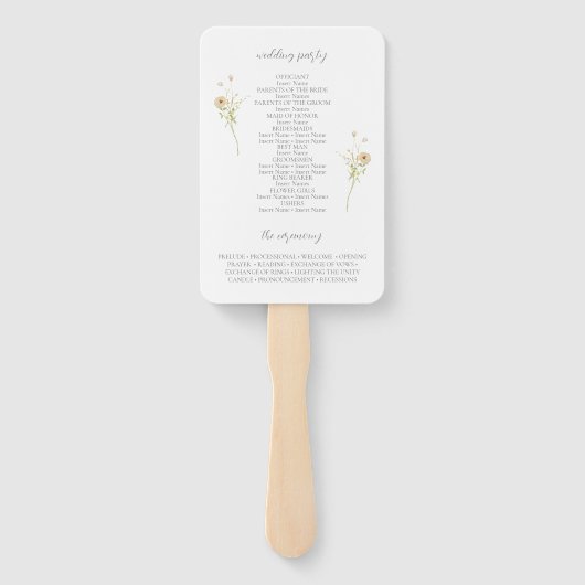 エレガントなワイルドフラワーモノグラムガーデンウェディングプログラム ハンドファン (裏面)