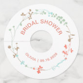 エレガントなワイルドフラワーリース ブライダルシャワー ワイングラスタグ (正面)