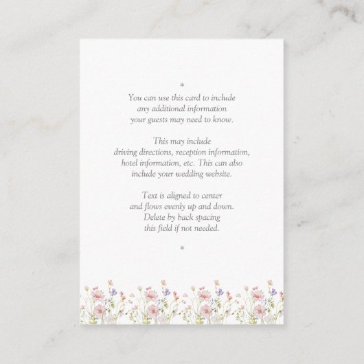 エレガントなワイルドフラワーヴィンテージガーデンウェディングの詳細 エンクロージャーカード (裏面)