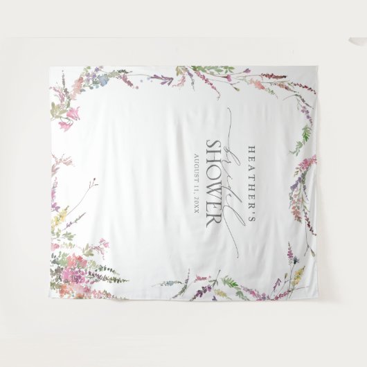 エレガントなワイルドフラワー水彩シャワー写真ブース タペストリー (正面(横))