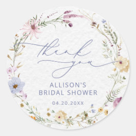 エレガントなワイルドフラワー水彩花のブライダルシャワー ラウンドシール