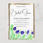 エレガントなワイルドフラワー ゴールドのウェディングシャワー招待状 ポストカード (正面)