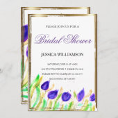 エレガントなワイルドフラワー ゴールドのウェディングシャワー招待状 招待状 (正面/裏面)