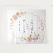 エレガントなワイルドフラワー ピンクの弓の結婚式 タペストリー (正面(横))