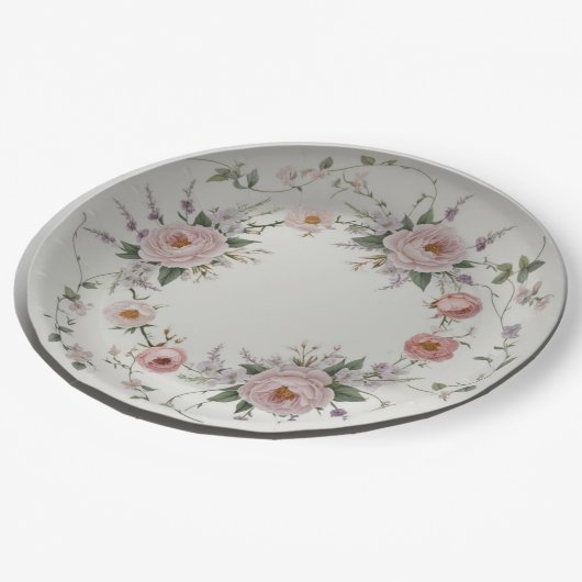 エレガントなワイルドフラワー フローラルパターン 夏のウェディング ペーパープレート (アングル)