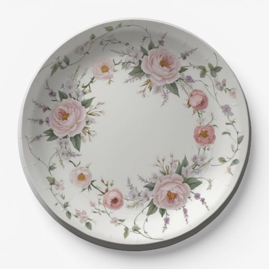 エレガントなワイルドフラワー フローラルパターン 夏のウェディング ペーパープレート (正面)