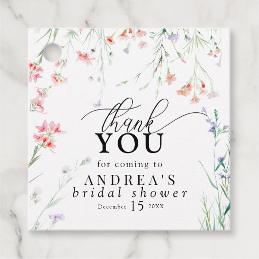 エレガントなワイルドフラワー ブライダルシャワー 感謝 フェイバータグ (正面)