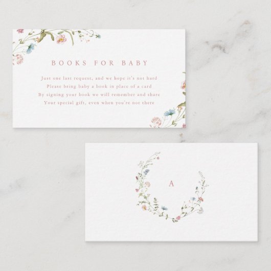 エレガントなワイルドフラワー ラスティック ボーホー ベイビー用の本 エンクロージャーカード (正面/裏面)