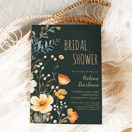 エレガントなワイルドフラワー　ラスティック　ムーディーなブライダルシャワー 招待状