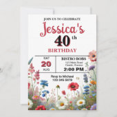 エレガントなワイルドフラワー 誕生日パーティー（年齢不問） 招待状 (正面)