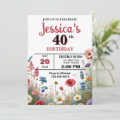 エレガントなワイルドフラワー 誕生日パーティー（年齢不問） 招待状 (スタンド正面)